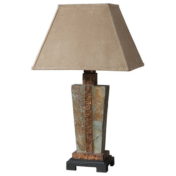 Petersburg 1 Light Table Lamp, The Base Is Made Of Real Hand Carved Slate