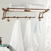 Vintage-Inspired Copper Wall Shelf with Wall Hooks, 43"x14"