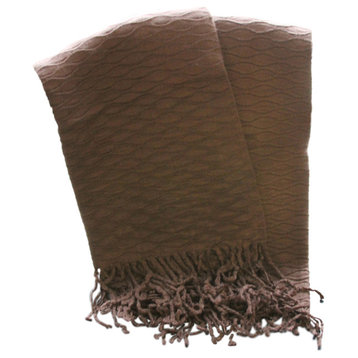 Wave Solid Throw with Fringe, Chocolate