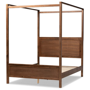 Baxton Studio Veronica Queen Size Walnut Finished Wood Platform Canopy Bed