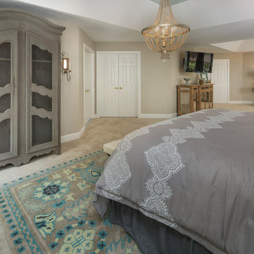 Aqua Greek Key Curtains Master Suite