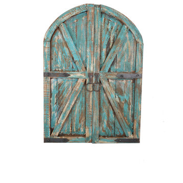 Farmhouse Arched Pair Wooden Doors, Small, Turqouise