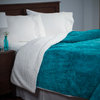 Floral Etched Fleece Blanket with Sherpa Backing, King, Teal