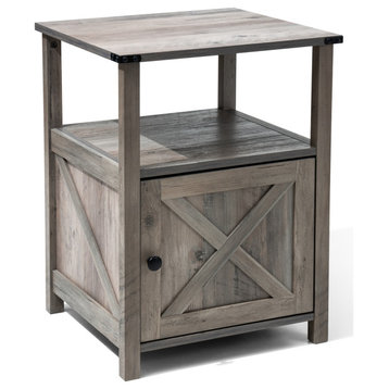 Modern MDF Nightstand Farmhouse End Table for Bedroom, Oak
