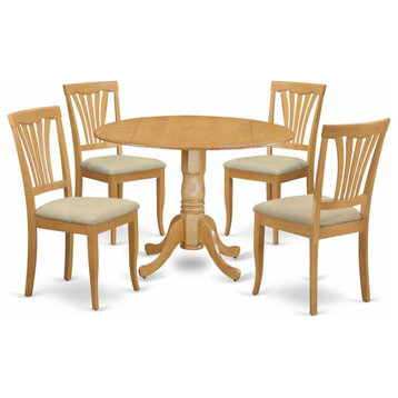 5-Piece Kitchen Nook Dining Set, Round Table and 4 Chairs, Oak