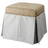 Stacy Skirted Storage Vanity Stool Ottoman, Silvery Blue Champagne Paisley