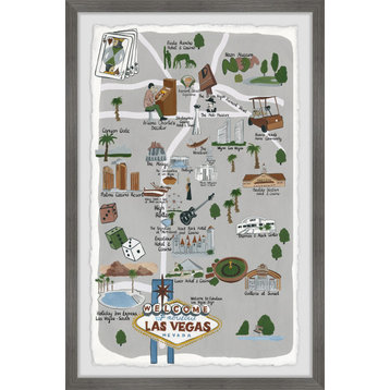 "Illustrated Map of Las Vegas" Framed Painting Print, 8x12