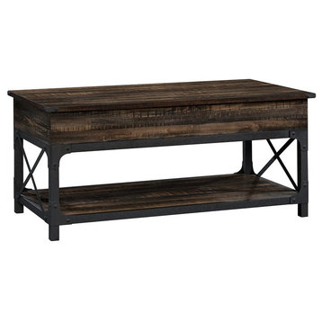 Sauder Steel River Engineered Wood Lift-Top Coffee Table in Carbon Oak/Black