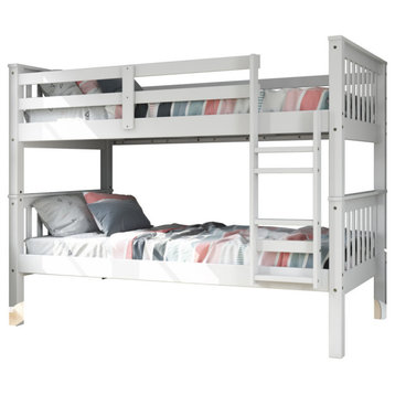 100% Solid Wood Mission Twin Over Twin Bunk Bed, White