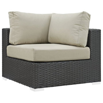 Modway Sojourn Aluminum Fabric Rattan Patio Corner Sofa Chair in Canvas/Beige