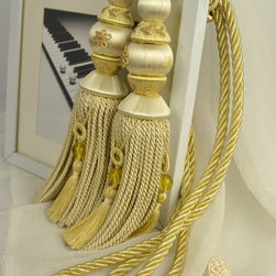 7 Colors QYM16 Faux Silk Curtain Tassel Tie Backs in Yellow in Beige Color - Window Treatment Accessories