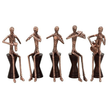 Set of 5 Copper Aluminum Modern Musician Sculpture, 4" x 12"