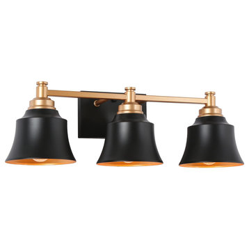 LNC Pheme 22" 3-Light Matte Black and Gold Bell Shaped Modern Vanity Light Bar