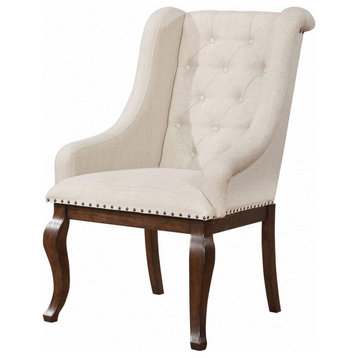 Set of 2 Dining Chair, Diamond Button Tufted Backrest With Curved Arms, Cream