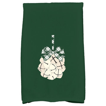 Jingle Bells Holiday Geometric Print Kitchen Towel, Dark Green