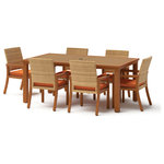 RST Brands - Mili 7 Piece Sunbrella Outdoor Patio Dining Set, Tikka Orange - Bring together family and friends with a reliable, durable, dining set. The sturdy composite wood tabletop surface features a central umbrella hole (umbrella not included) to allow for shade on hot summer days. The table and chair frames are made from powder-coated aluminum that is textured with a brushed wood grain appearance. This set is built to compliment your patio, so you can have dinner parties, BBQs, and other gatherings throughout the year.