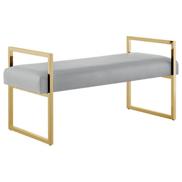 Inspired Home Maddyn Bench,Upholstered, Pu Leather Gray/Gold