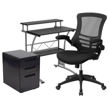Flash Furniture 3 Piece Work from Home Office Desk Set in Black