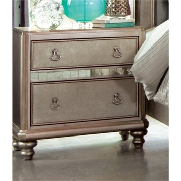 Bowery Hill 2 Drawer Nightstand in Metallic Platinum and Silver