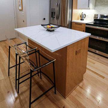 Two Tone Contemporary Euro Beech Wood and White Cabinetry Kitchen
