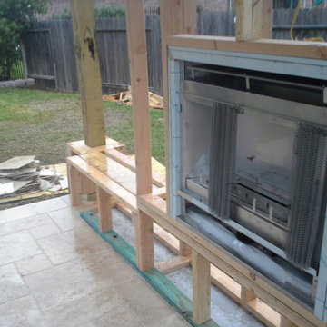 Free-standing patio cover w/ gas fireplace