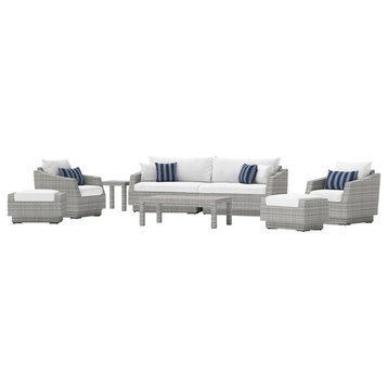 Cannes 8-Piece Sunbrella Outdoor Patio Sofa and Club Chair Seating Set, Centered Ink