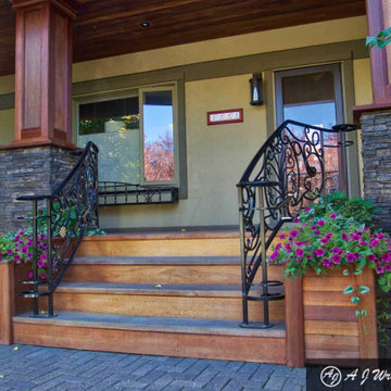 Forged ornamental wrought iron railing for residence