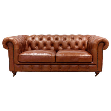 Paris Club Genuine Leather Chester Bay Tufted Loveseat