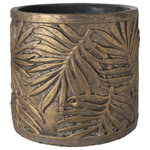Urban Trends Collection - Round Cement Pot with Palm Tree Leaves Design, Antique Gold Finish, Small - UTC pots are made of the finest cements which makes them tactile and attractive. They are primarily designed to accentuate your home, garden or virtually any space. Each pot is treated with a antique that gives them rigidity against climate change, or can simply provide the aesthetic touch you need to have a fascinating focal point!!