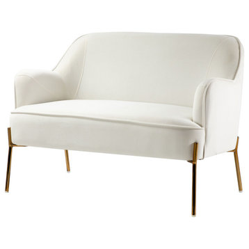 Velvet Loveseat Sofa With Recessed Arms, Ivory