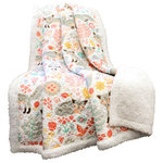 Lush Decor - Pixie Fox Throw Gray/Pink Sherpa - This cute and fun throw is a great pickup for children of all ages. Foxes are playfully frolicking in a field and appear as if they are truly in motion.