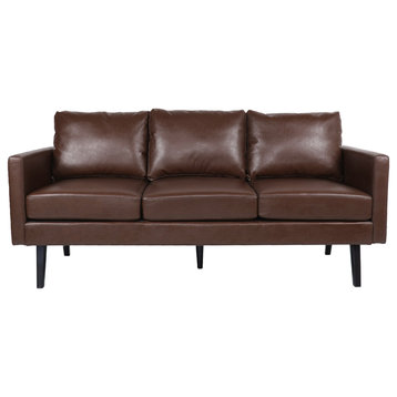 Dowd Mid Century Modern Faux Leather 3 Seater Sofa, Dark Brown