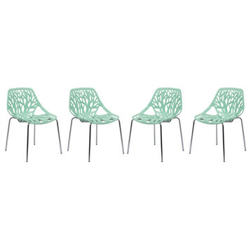 LeisureMod Asbury Plastic Dining Chair With Chromed Legs Set of 4, Mint