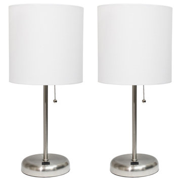 Stick Lamp With Usb Charging Port/Fabric Shade 2 Pack Set, White