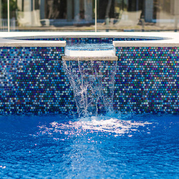 Lap Pool Classic Straight Edge Design With a Raised Spa in Aventura, Florida