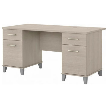 Transitional Desk, Double Pedestal With File & Storage Drawers, Sand Oak