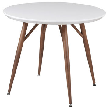 New Spec 42" Round Glossy Dining Table Metal Painting Wooden In White