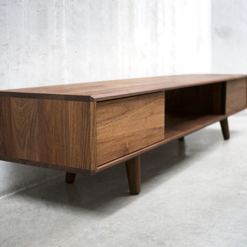 Solid Black Walnut Media Console/ TV Stand/ Credenza/ Cabinet with Beveled Edges