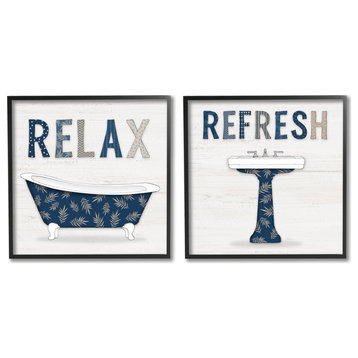 Relax Refresh Bathroom Phrases Blue Palm Pattern Text,12 x 12