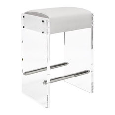 Worlds Away - Worlds Away Indy Acrylic Stool, White Vinyl/Nickel Accents - Bar Stools and Counter Stools