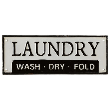 Laundry Wash Dry Fold Enamelware Wall Plaque 17 Inches Metal