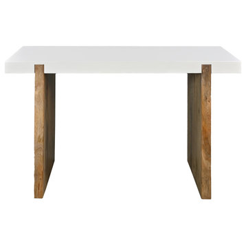 Benzara UPT-276362 Mango Wood Console Table, Sled Base, Glossy White, Brown