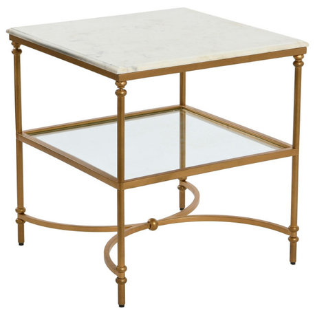 Libertine Genuine Marble and Glass End Table, Gold