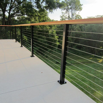 Black Aluminum Posts, Wood Top Rail & Cable Infill in Malvern, PA