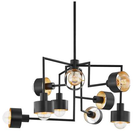 North 9 Light Chandelier Soft Black/Gold Leaf Frame