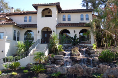 Inspiration for a large tropical full sun front yard pond in Sacramento.