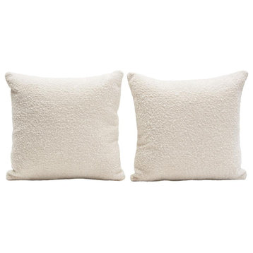 Set of (2) 16 Square Accent Pillows in Bone Boucle Textured Fabric by...