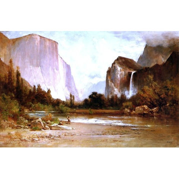 Thomas Hill Piute Indians Fishing in Yosemite 18"x27" Premium Canvas Print
