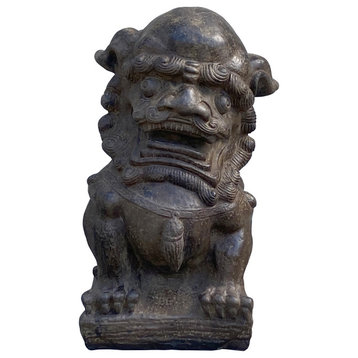 Chinese Distressed Brown Rough Marks Fengshui Foo Dog Lion Figure Hcs7364