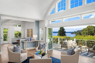 Beach style living room in Seattle.